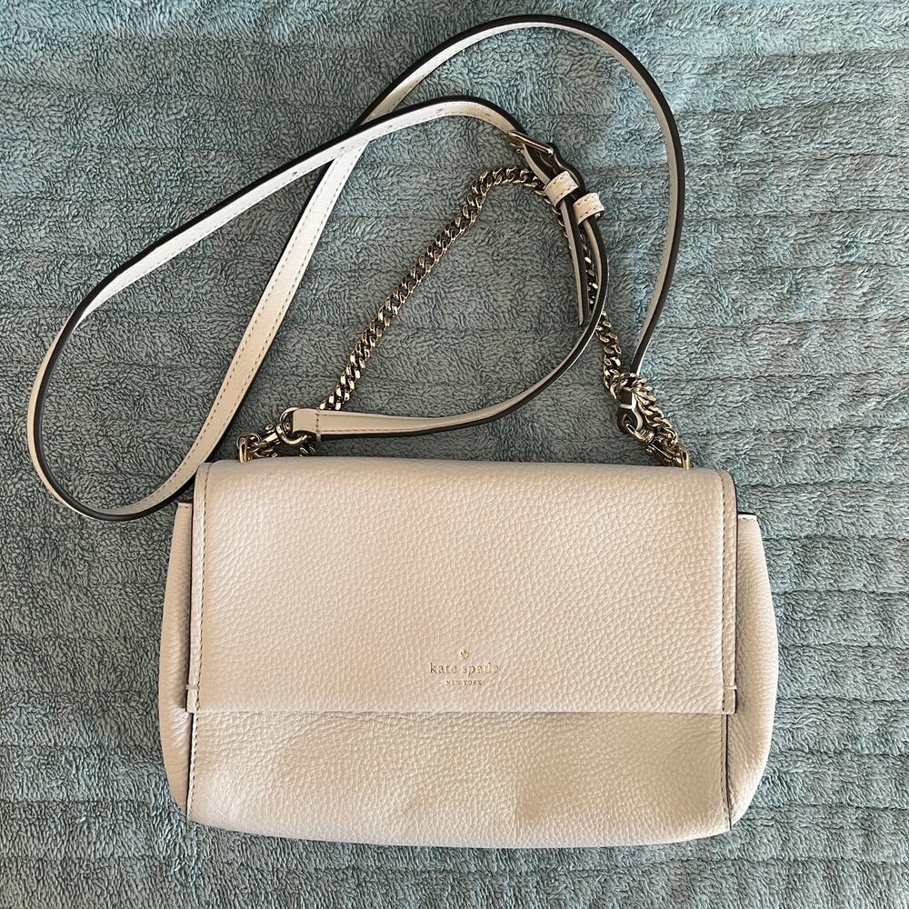 Kate Spade New York White Pebbled Leather Chain Crossbody Shoulder Bag